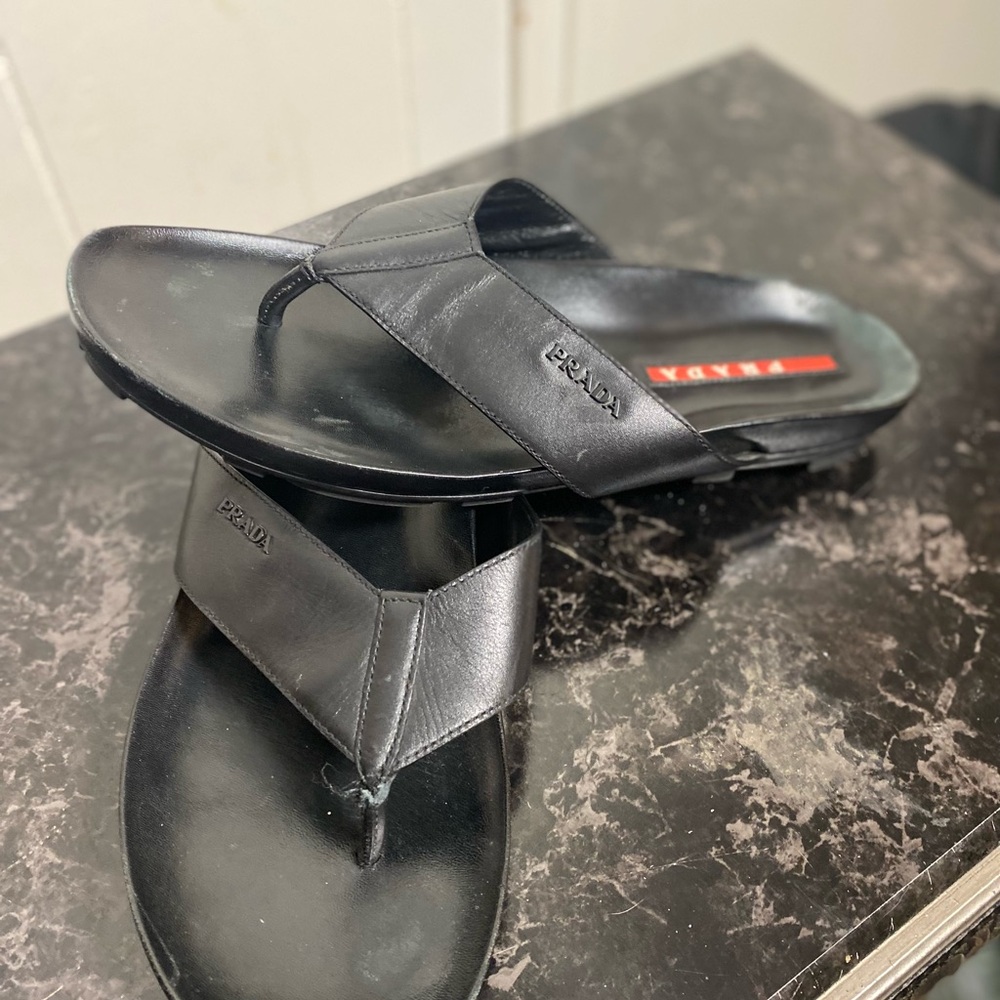 Prada Men's Black Leather Flip-Flops